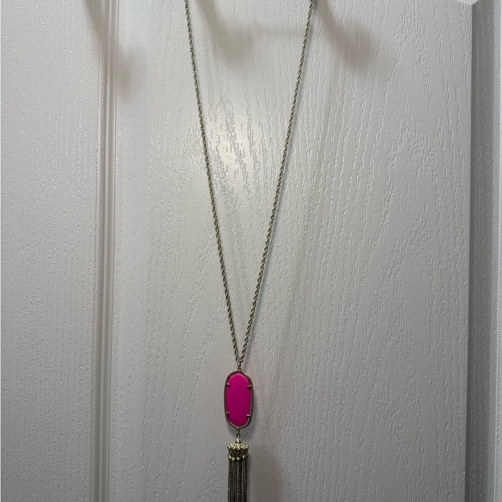 Kendra Scott Fuchsia Pendant Necklace with Silver Tassel